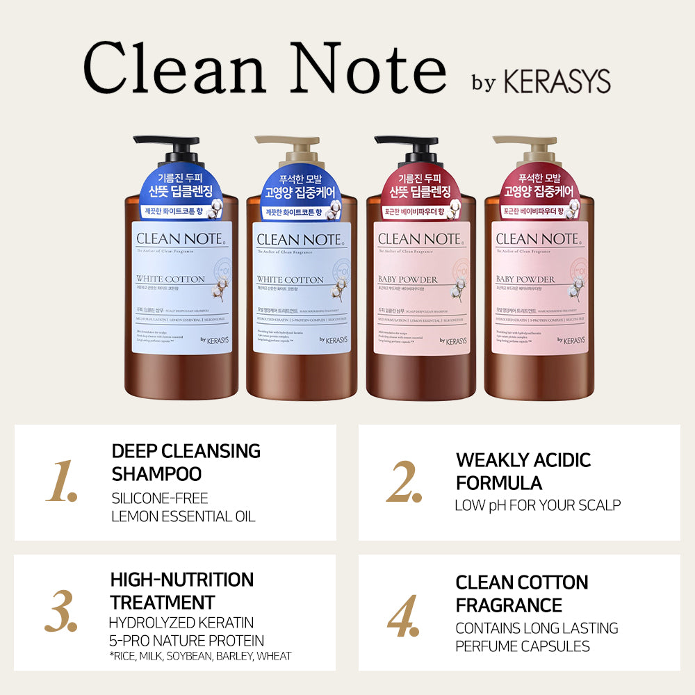 Clean Note Fab Kerasys Clean Note Shampoo White Cotton Fragrance 27.1 fl oz (800ml)